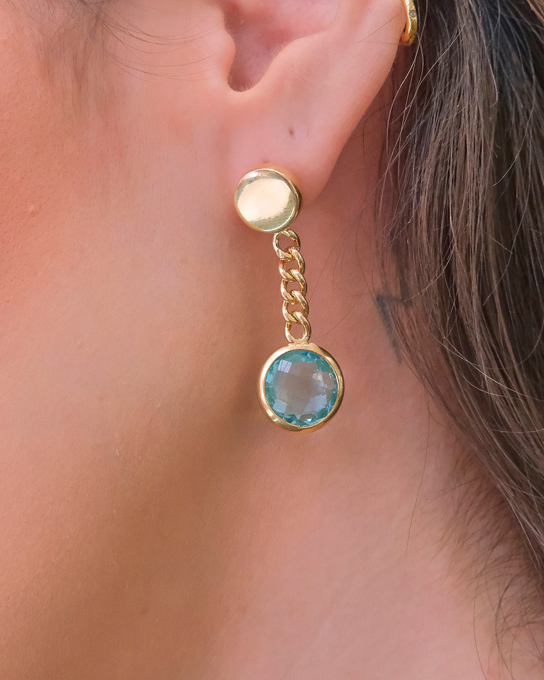 Pendientes cadena con piedras color aguamarina