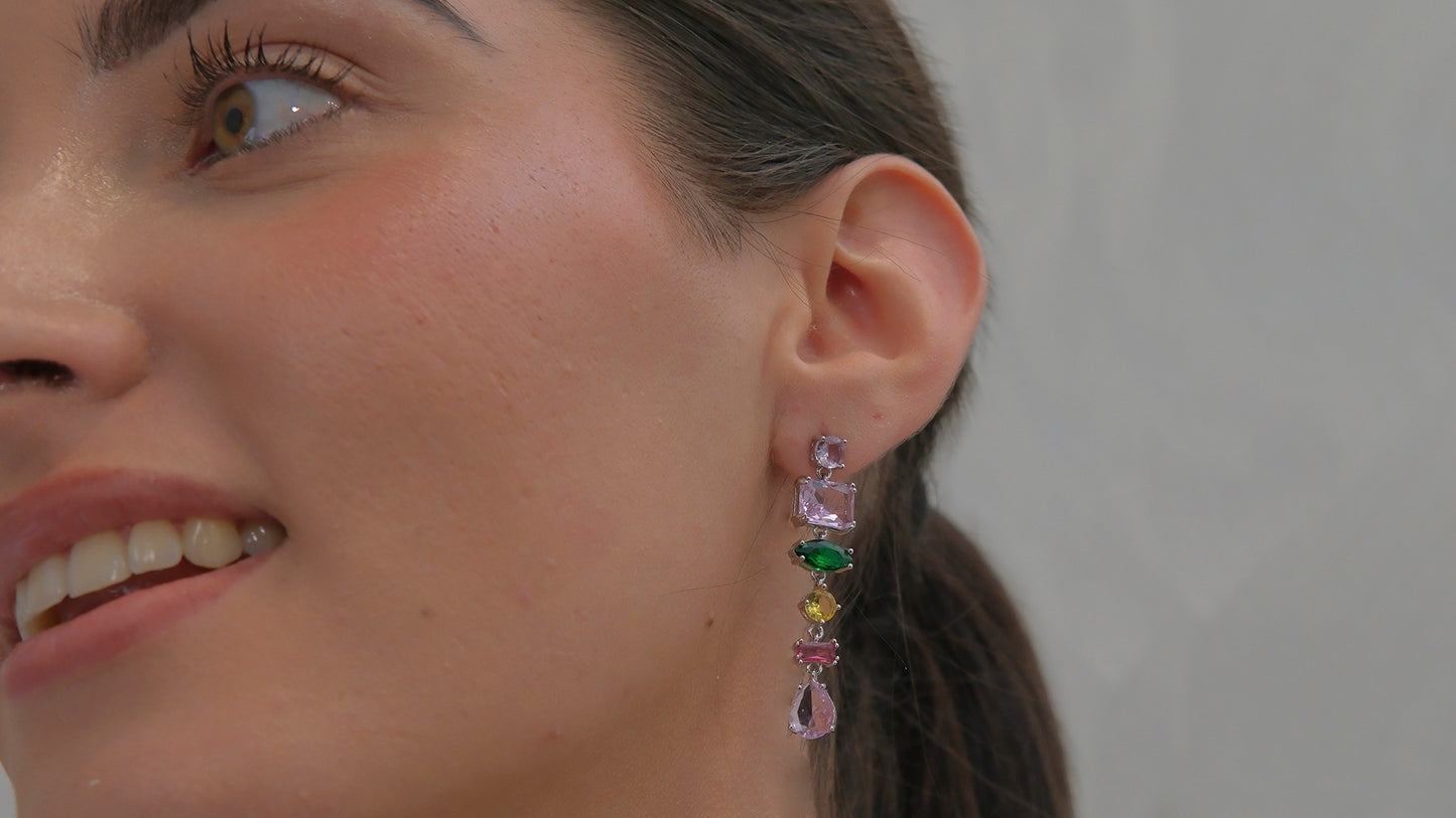 Pendientes largos con circonitas de colores