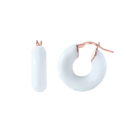 Aros con baño de oro esmalte blanco