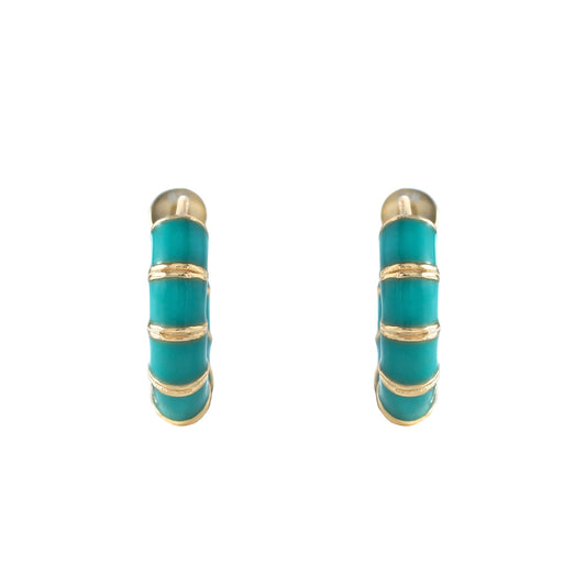 Aros baño de oro con esmalte turquesa