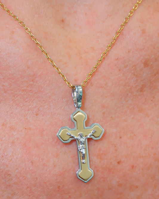 Large two-tone silver cross with Christ