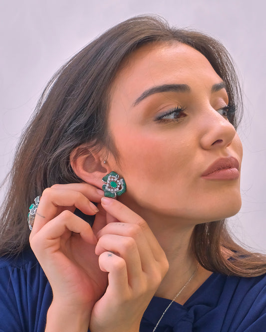 Pendientes grandes de flores con circonitas
