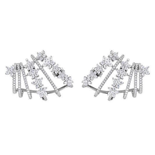 Pendientes trepadores con filas de flores con circonitas