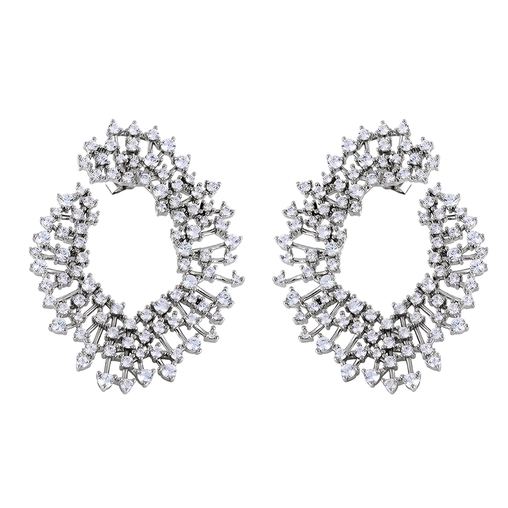Pendientes grandes en plata con circonitas engastadas en garras