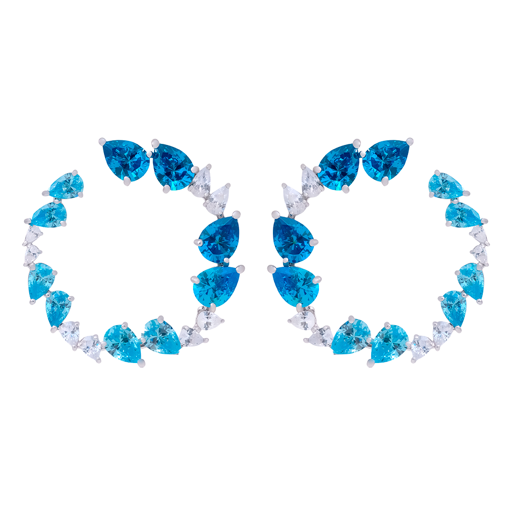 Pendientes aros en plata 925 grandes con circonitas color aguamarina – vista 3