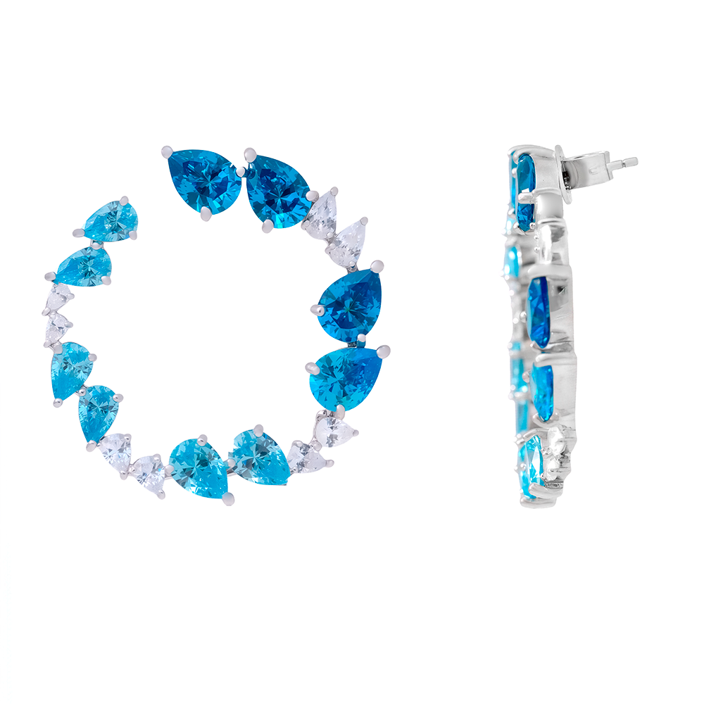 Pendientes aros en plata 925 grandes con circonitas color aguamarina – vista 2