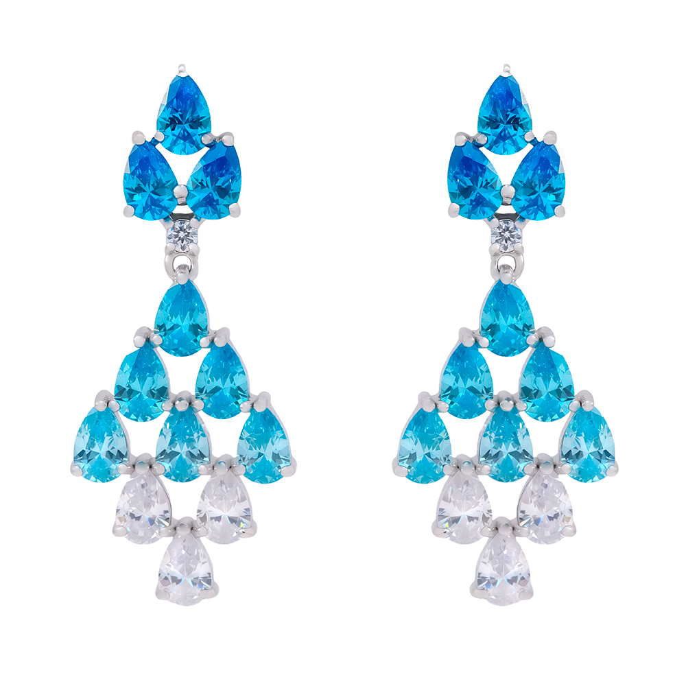 Pendientes largos en plata 925 triángulos con circonitas – Kebel
