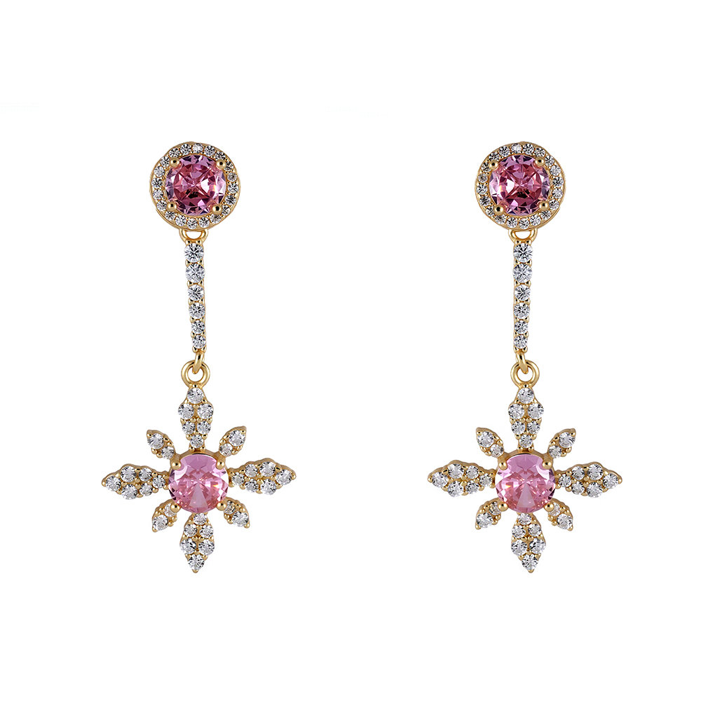 Pendientes flores con circonitas rosas y blancas