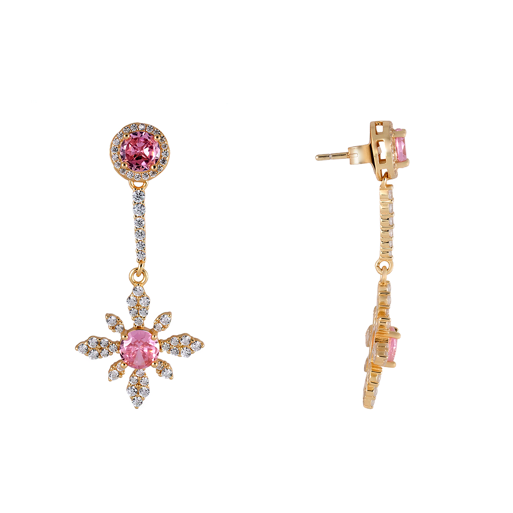 Pendientes flores con circonitas rosas y blancas
