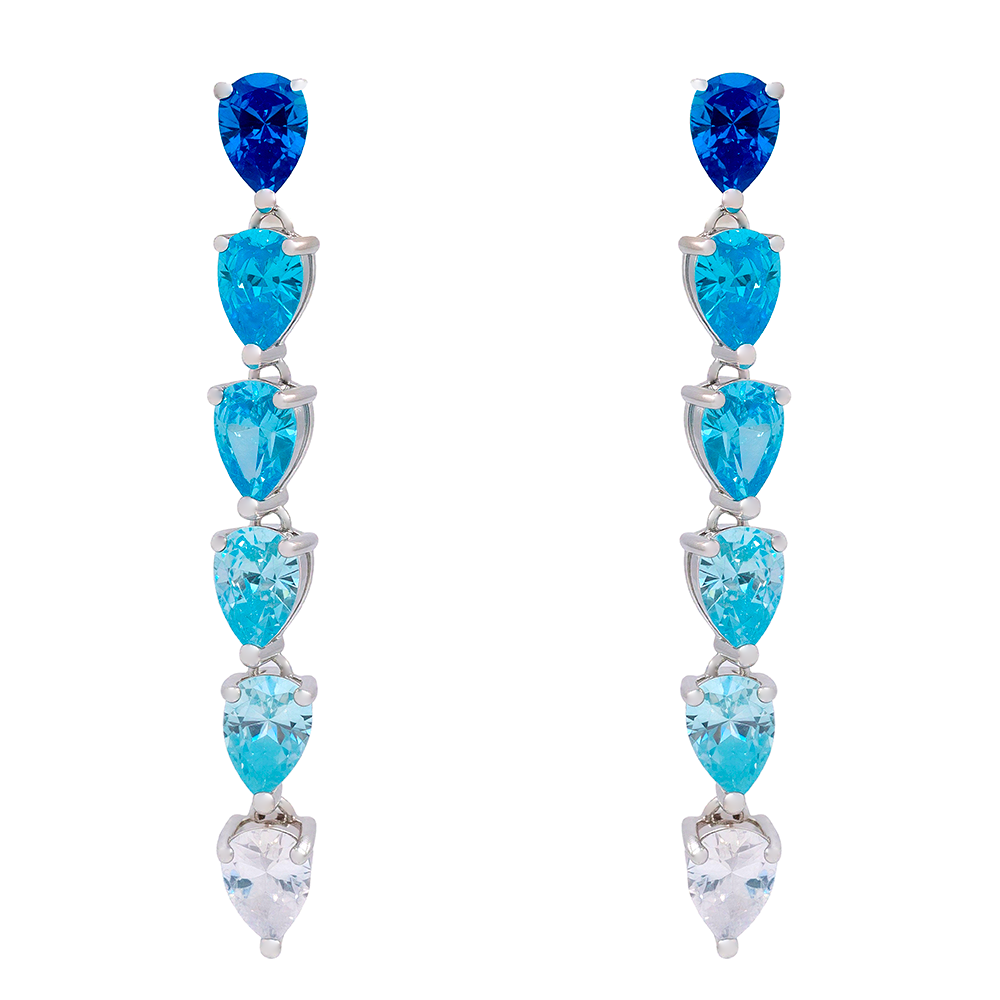 Pendientes en plata 925 largos con circonitas de color aguamarina – Kebel