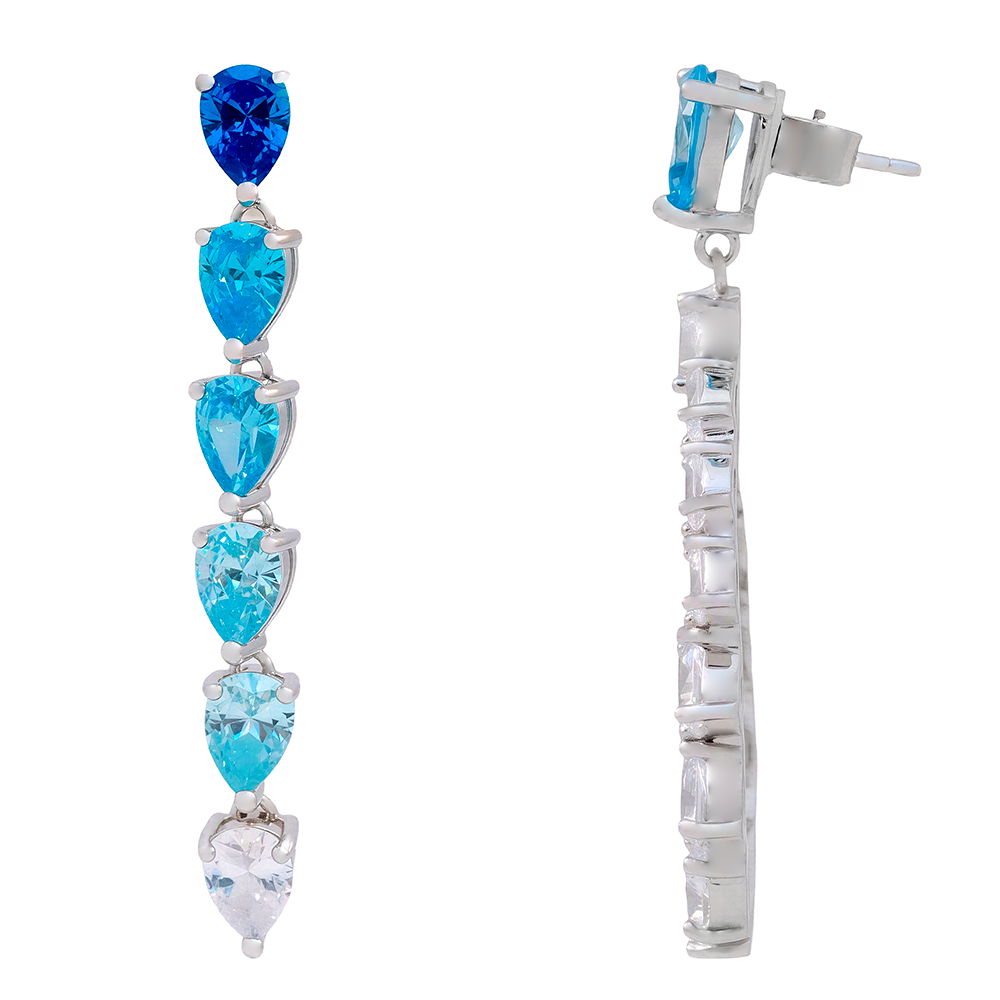 Pendientes en plata 925 largos con circonitas de color aguamarina – vista 2