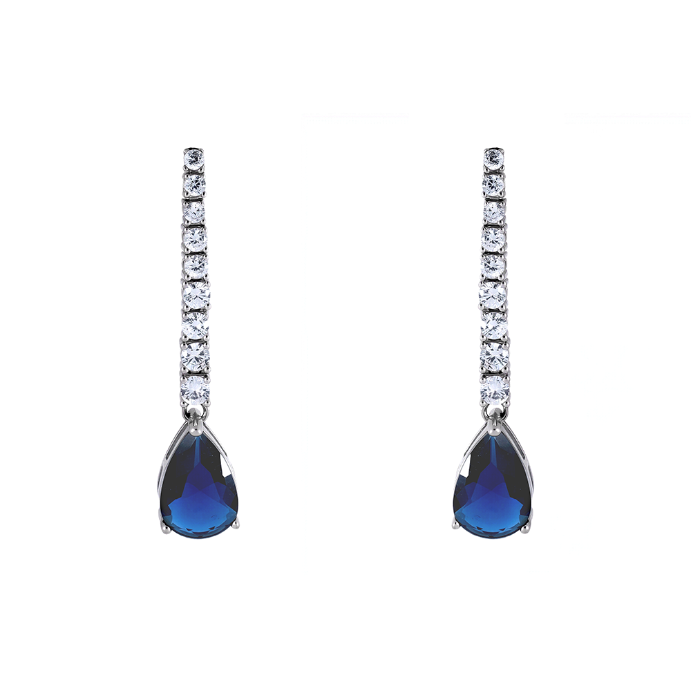 Pendientes en plata largos riviere zafiro