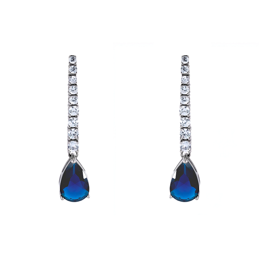 Pendientes en plata largos riviere zafiro