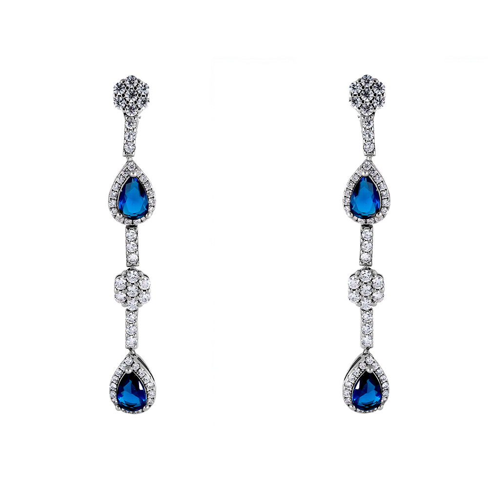 Pendientes en plata talla pera circonita color zafiro