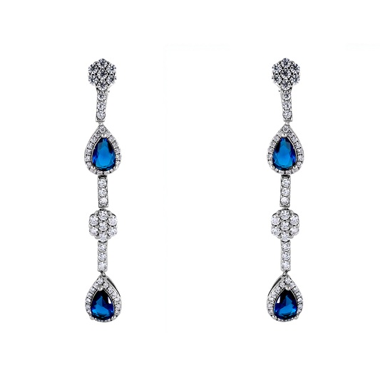 Pendientes en plata talla pera circonita color zafiro