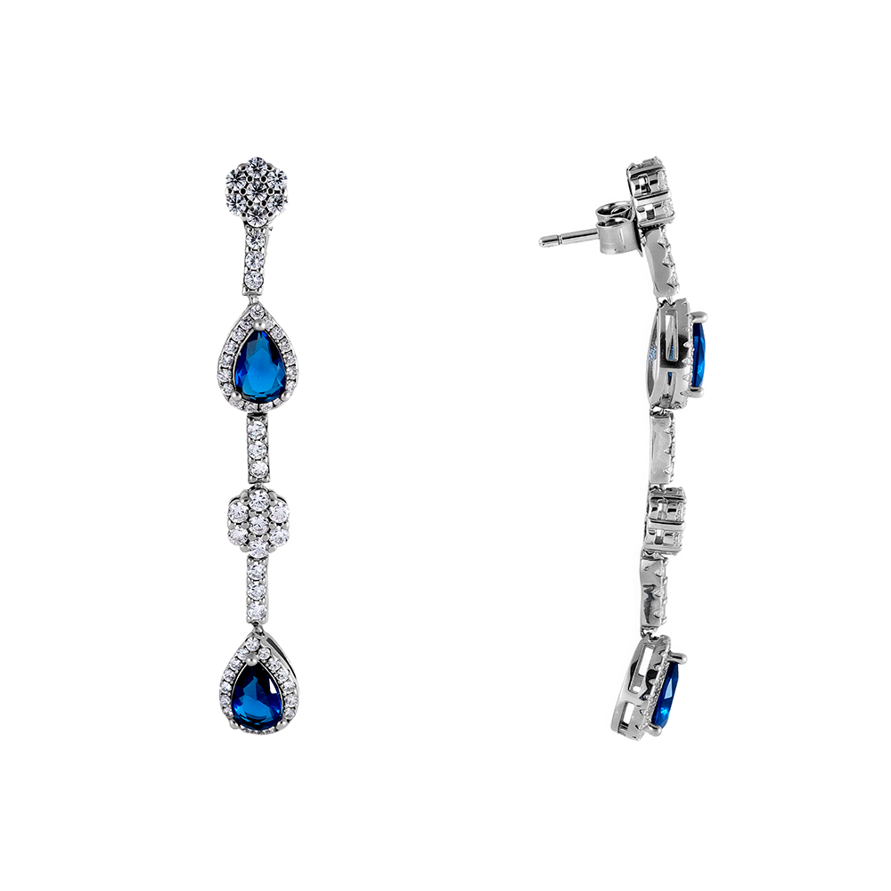 Pendientes en plata talla pera circonita color zafiro