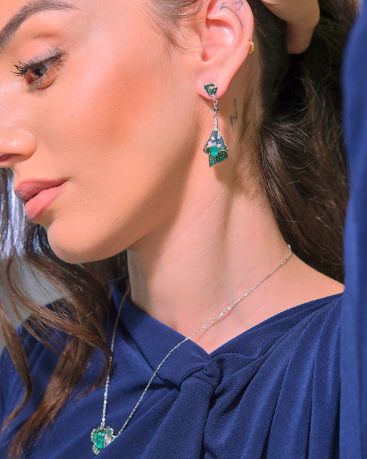 Pendientes largos con circonitas de colores