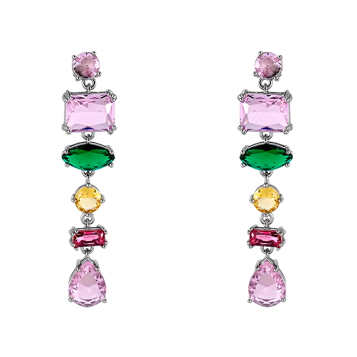 Pendientes en plata 925 largos con circonitas de colores – vista 2