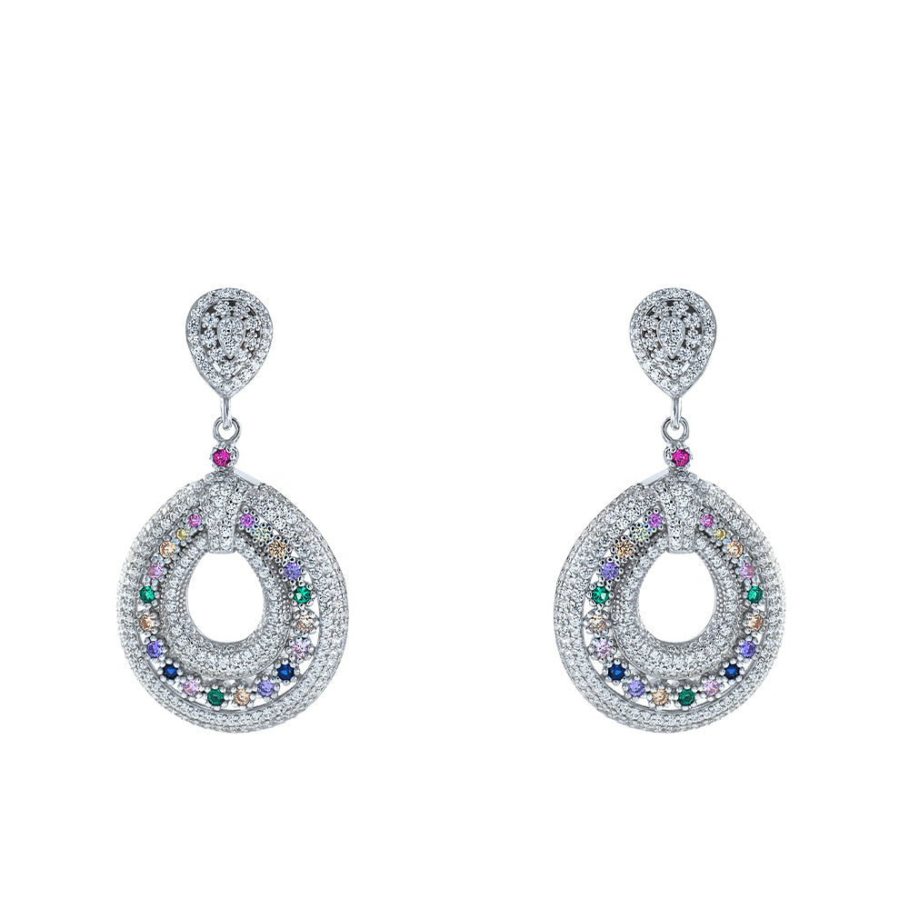 Pendientes largos en plata cuajado de circonitas