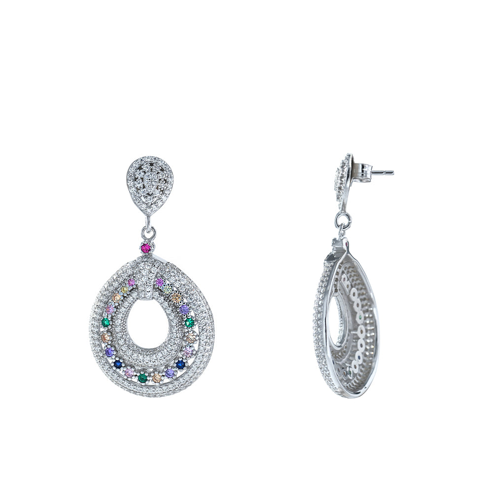Pendientes largos en plata cuajado de circonitas