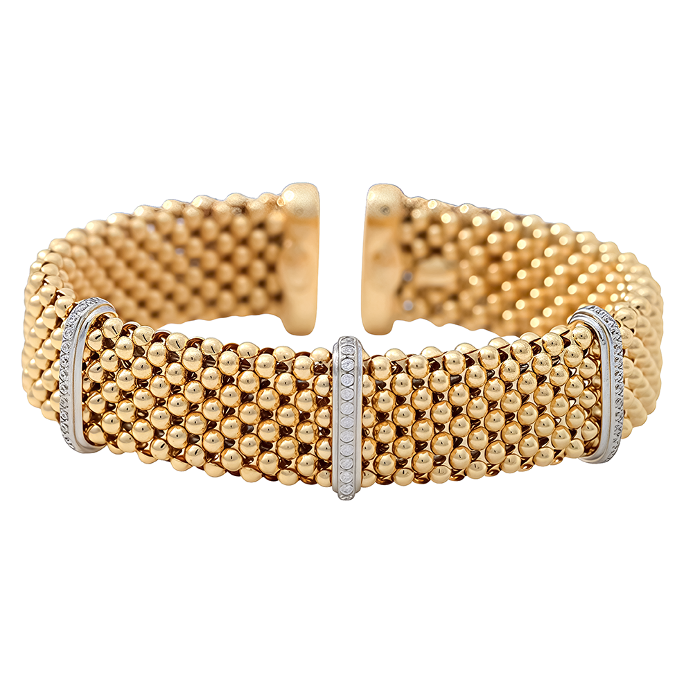 Pulsera en plata 925 con baño de oro, malla ancha con 3 filas de circonitas – vista 2