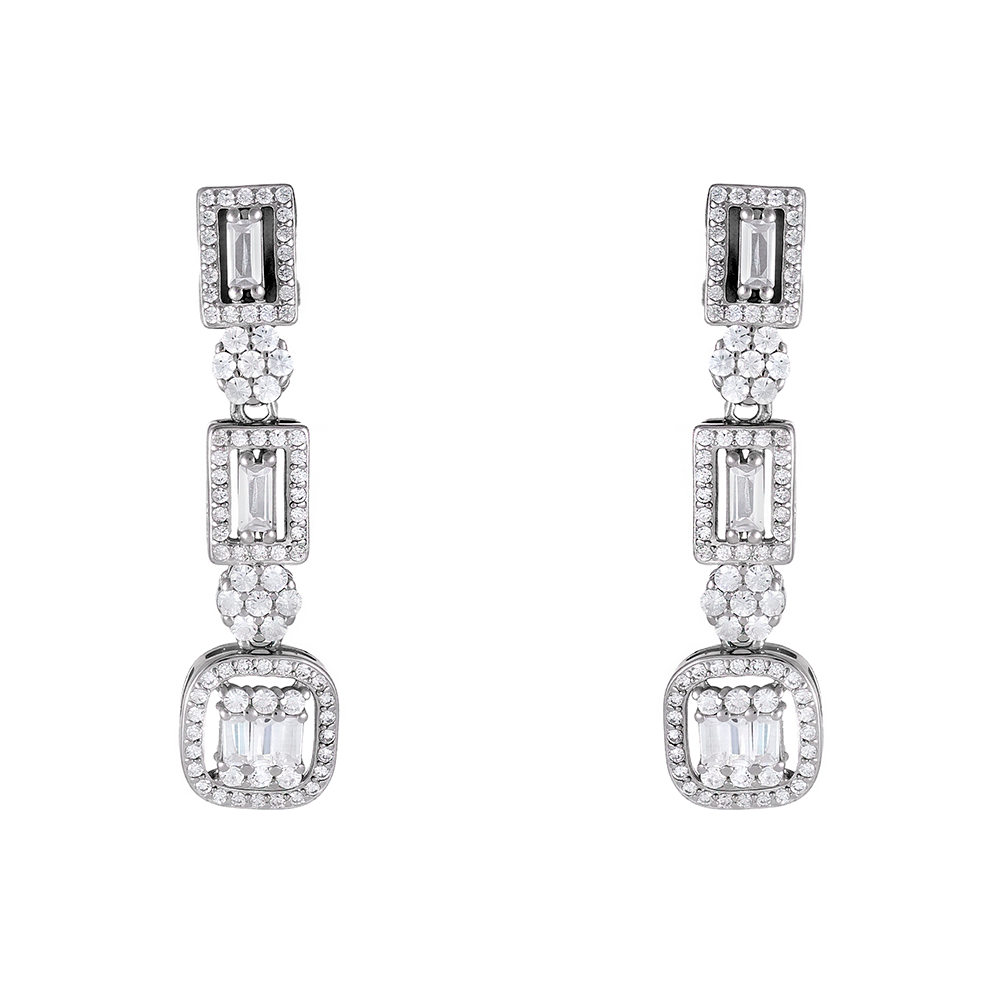 Pendientes largos en plata con roseta