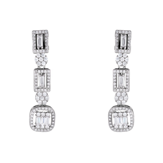 Pendientes largos en plata con roseta