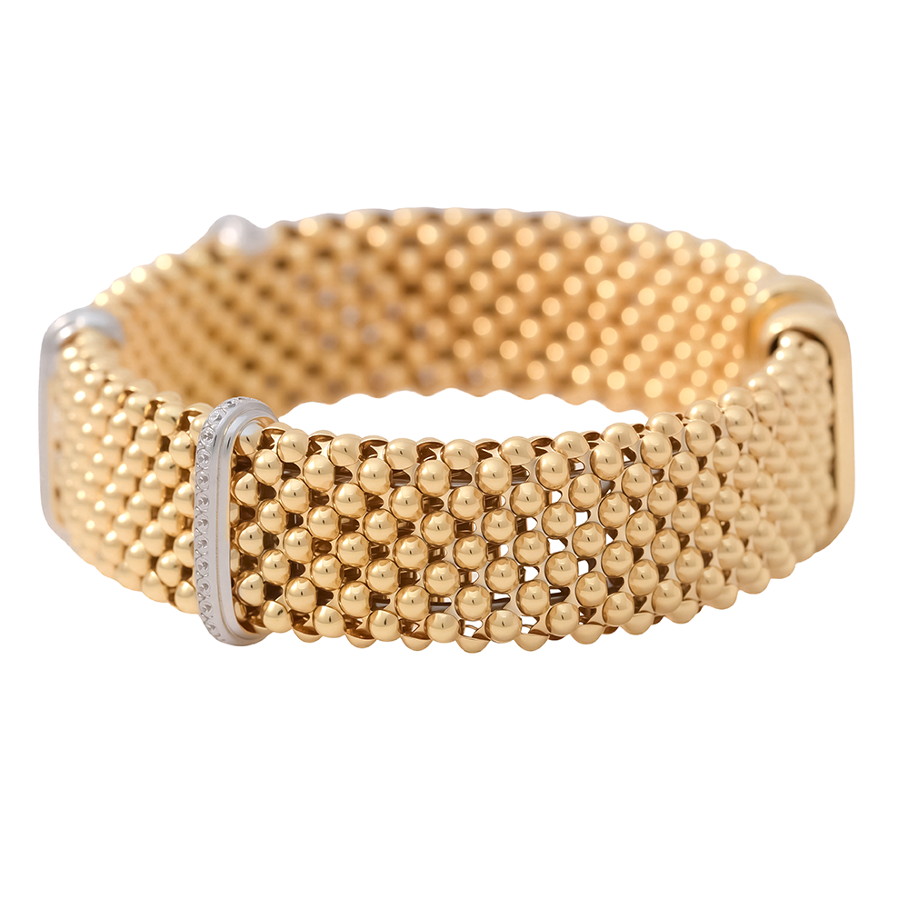 Pulsera en plata 925 con baño de oro, malla ancha con 3 filas de circonitas – vista 4