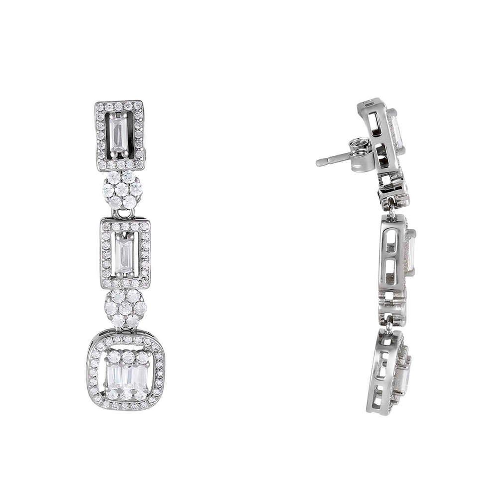 Pendientes largos en plata con roseta