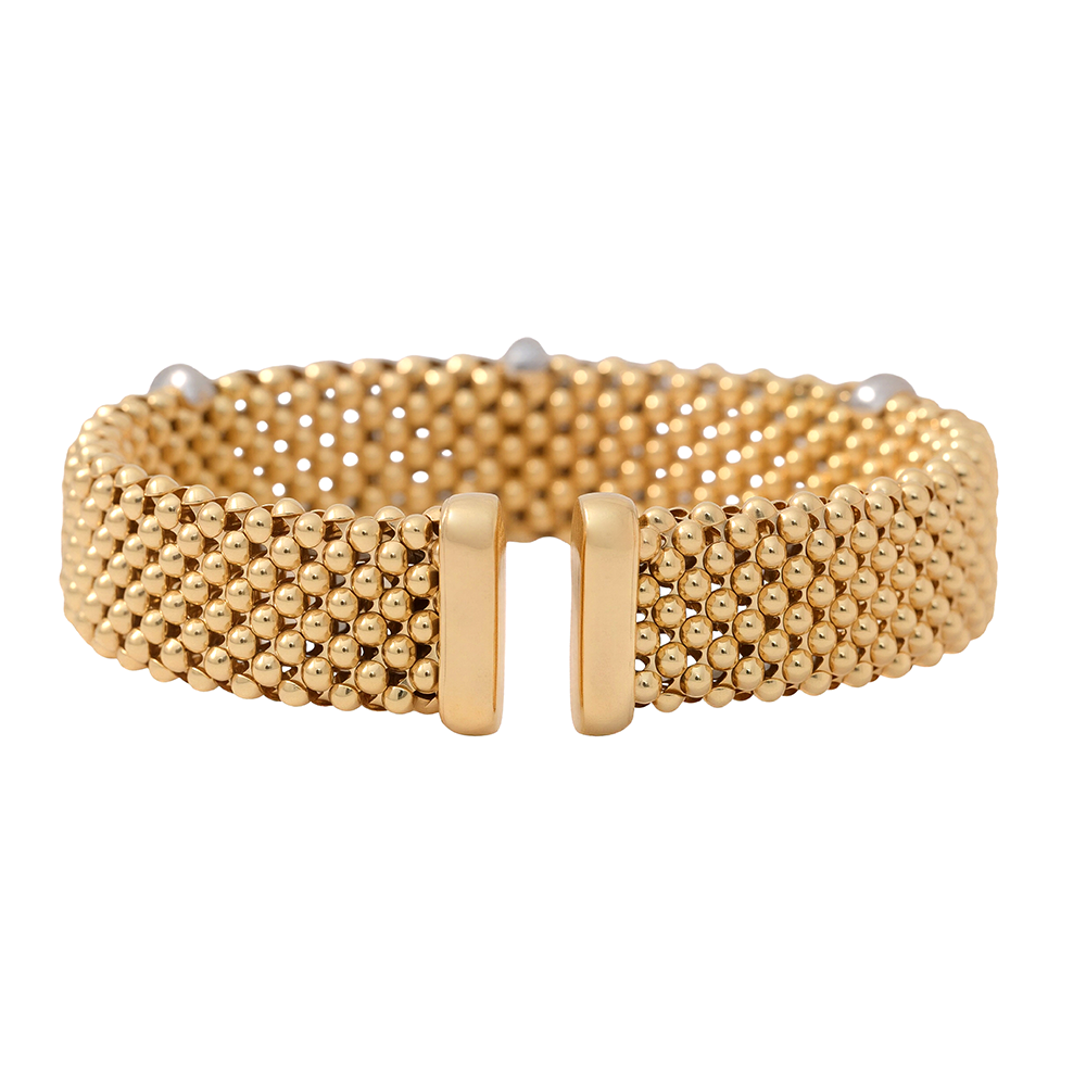 Pulsera en plata 925 con baño de oro, malla ancha con 3 filas de circonitas – vista 3