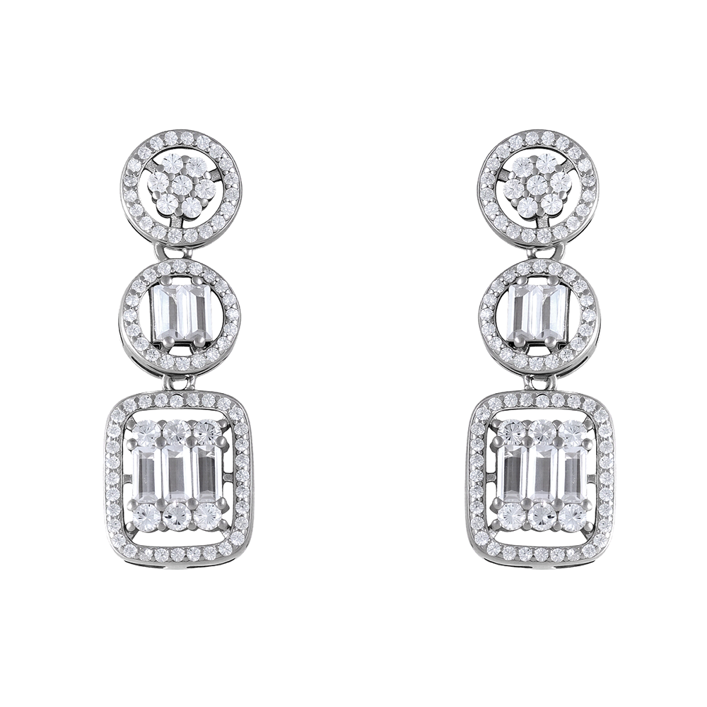 Pendientes largos en plata con rosetas