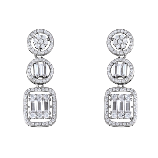Pendientes largos en plata con rosetas