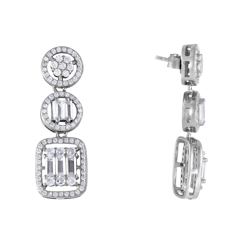 Pendientes largos en plata con rosetas