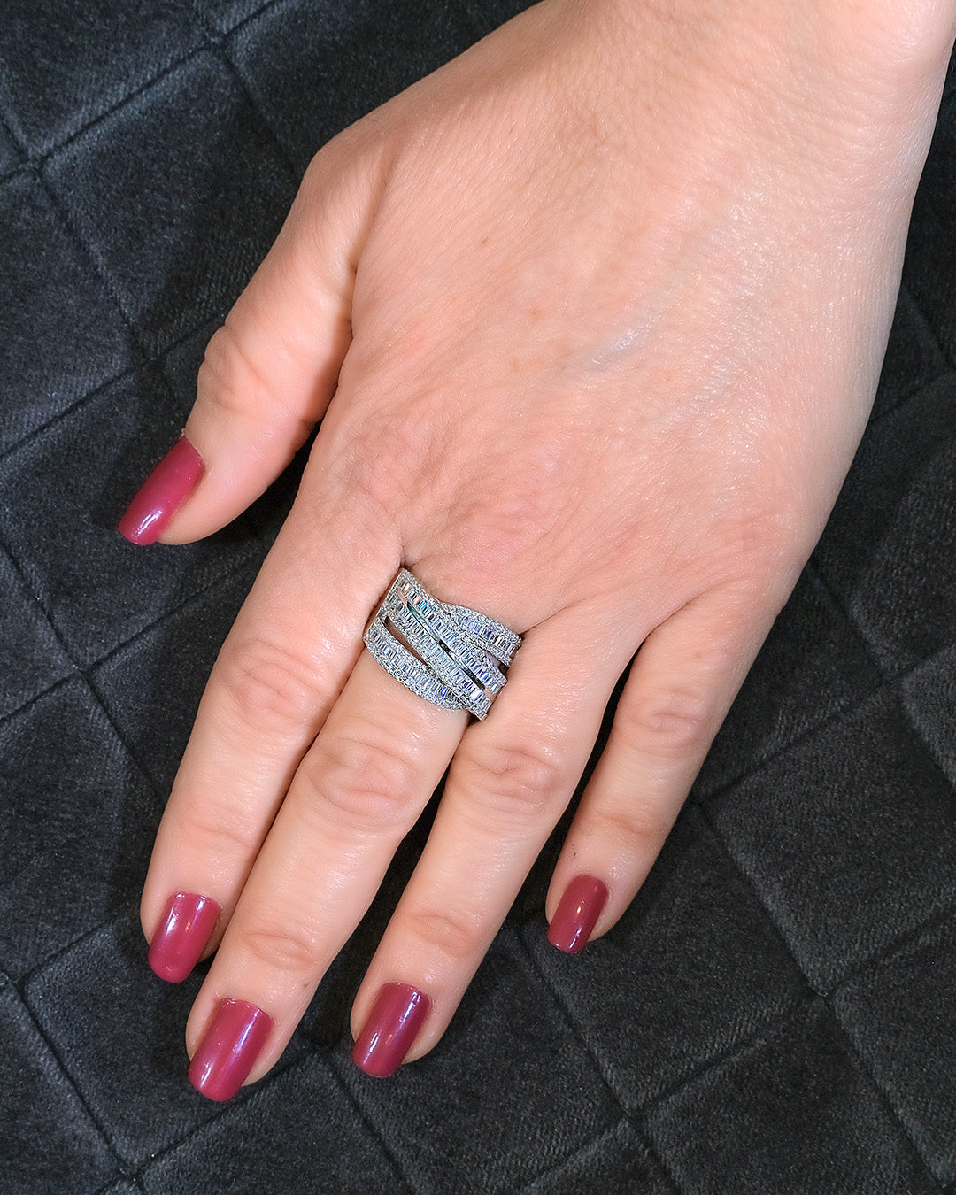 Anillo joya 4 filas baguettes
