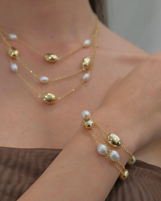 Pulsera 3 vueltas cadenas con perlas y eslabones