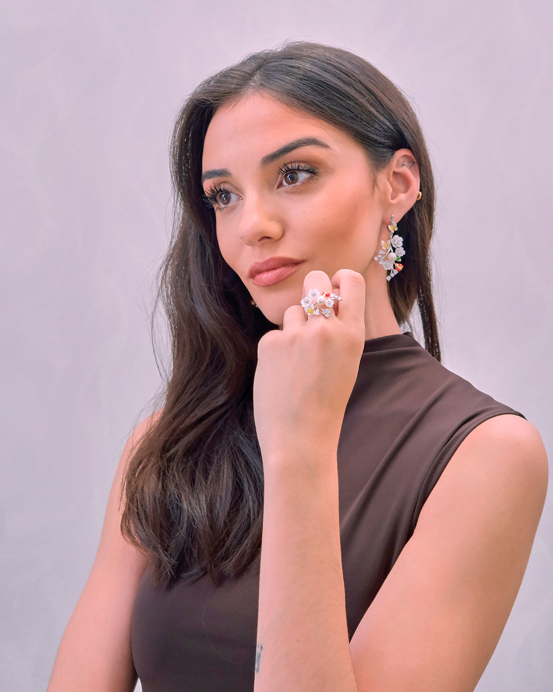 Pendientes largos con flores, mariposas y mariquitas