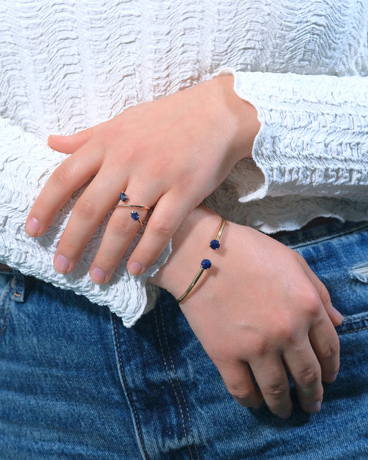 Anillo cruzado rosa ágatas azules