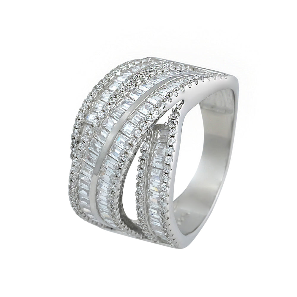 Anillo joya 4 filas baguettes