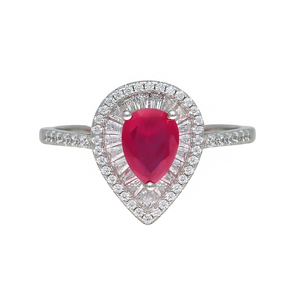 Drop ring with pear-cut ruby centerpiece