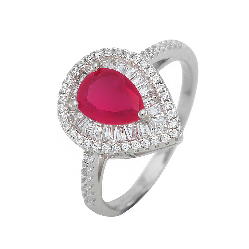Drop ring with pear-cut ruby centerpiece