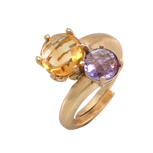 Anillo tu y yo con amatista y citrino