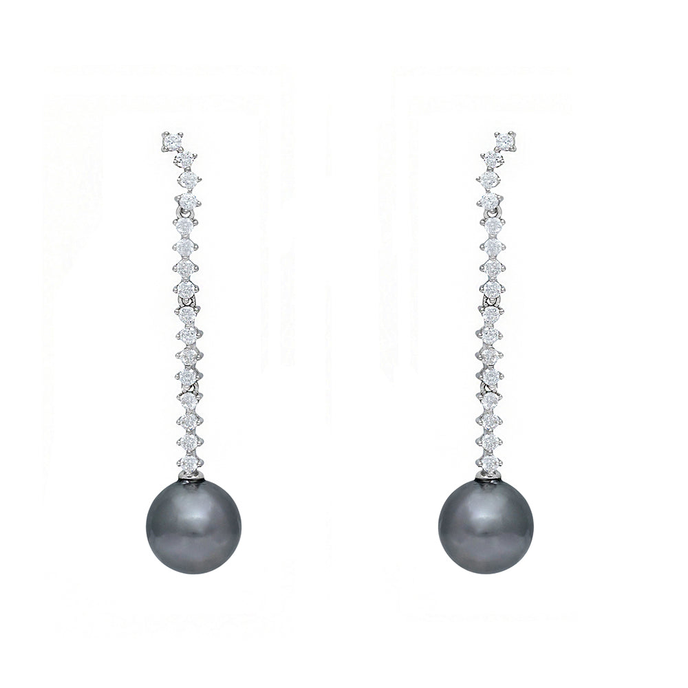 Pendientes largos con perla gris