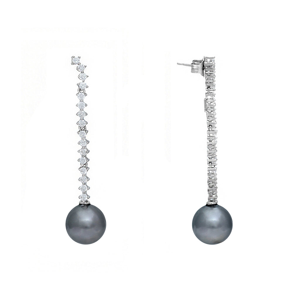 Pendientes largos con perla gris