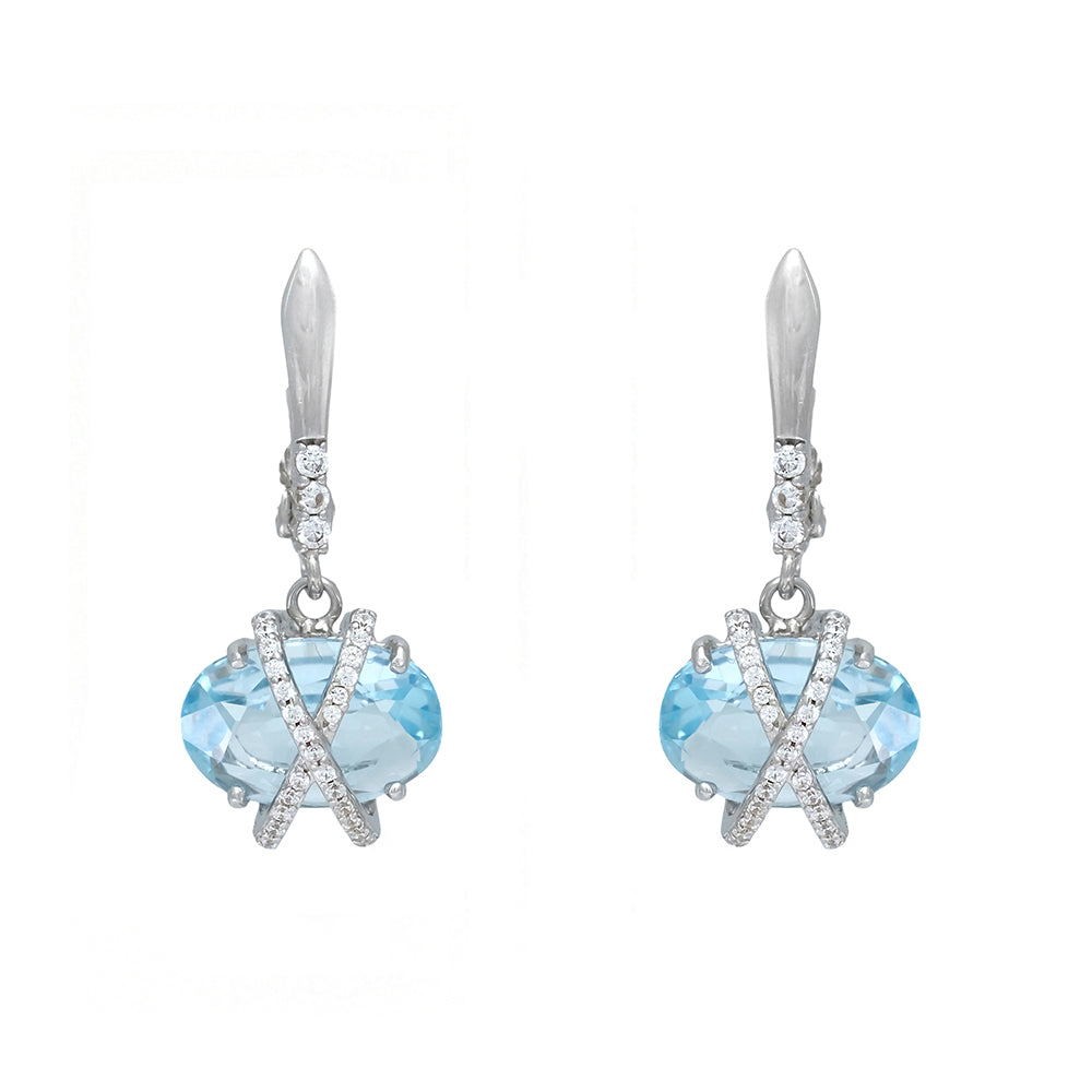 Aquamarine earrings with dangling zircons