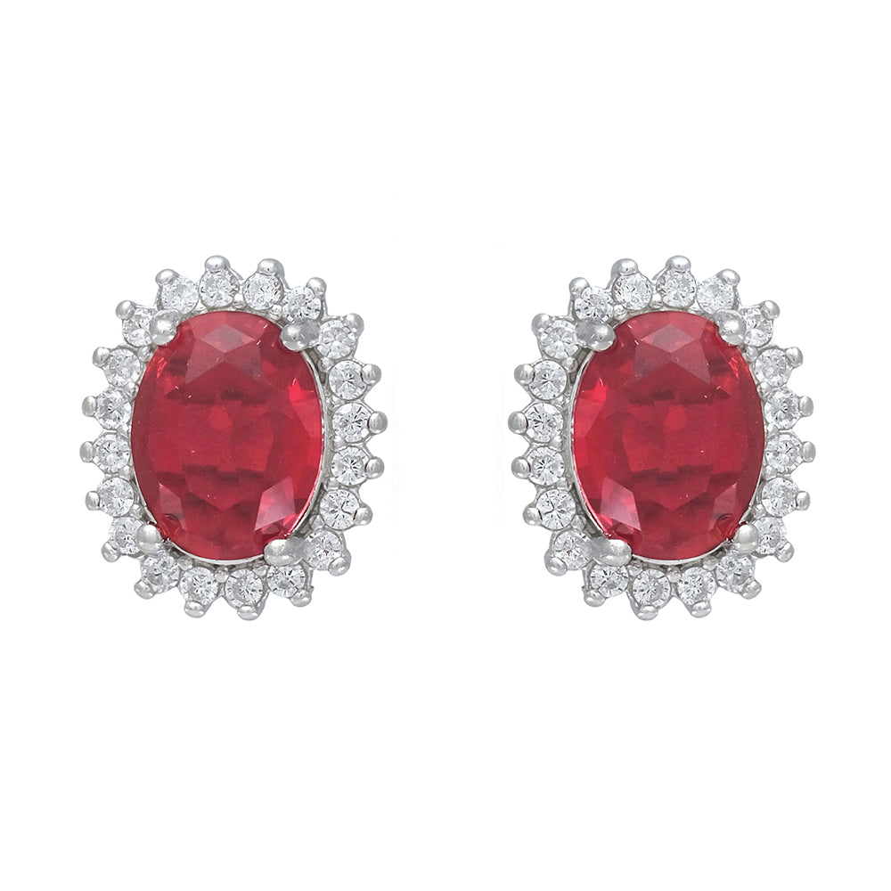 Earrings with a ruby-colored centerpiece