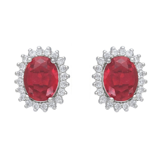 Earrings with a ruby-colored centerpiece
