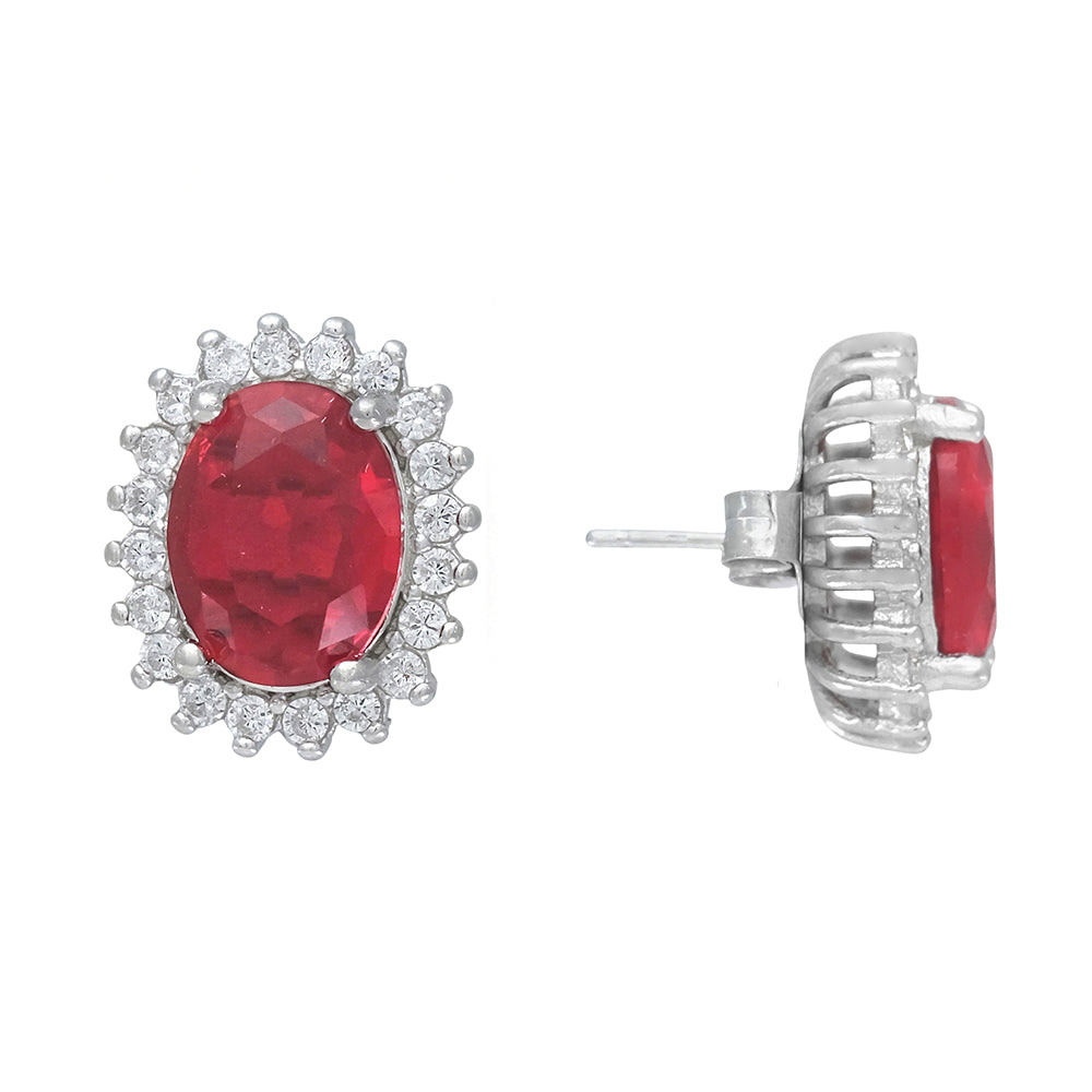 Earrings with a ruby-colored centerpiece
