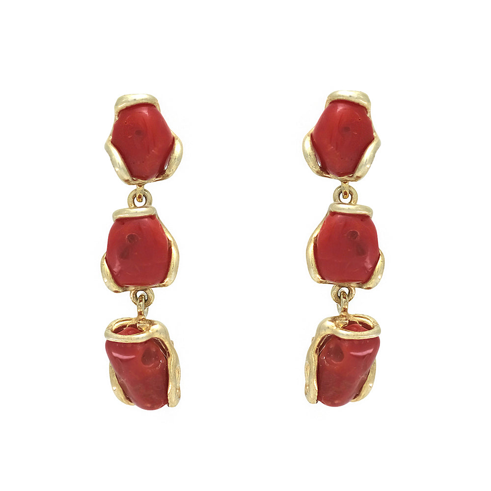 Pendientes largos con 3 corales colgando