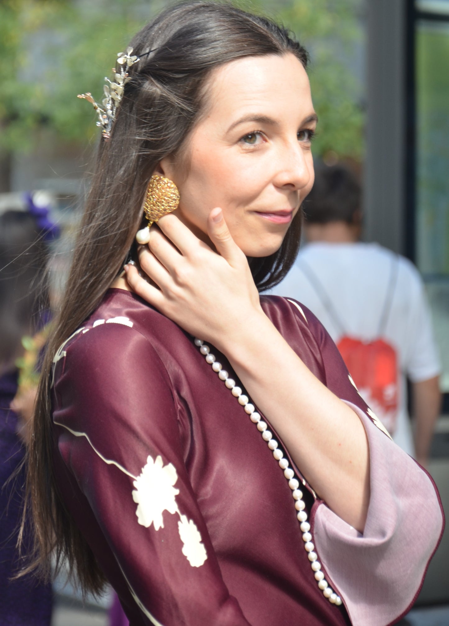 Pendientes bronce con baño de oro circonitas y perlas