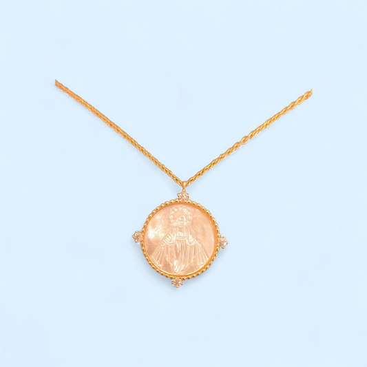 Cadena con medalla Virgen de la Milagrosa en nácar
